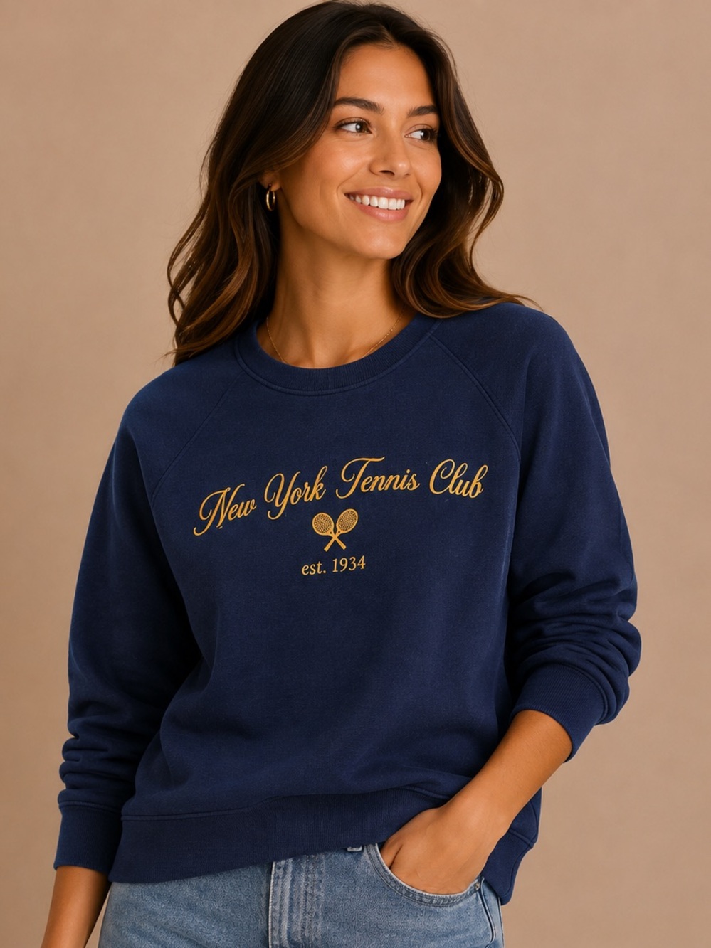 Sunny Somewhere New York Tennis Club Sweatshirt Large Preppy Navy